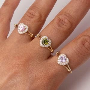 Women&#39;s Heart CZ Birthstone Ring Solid Real 10K Yellow Gold All Sizes