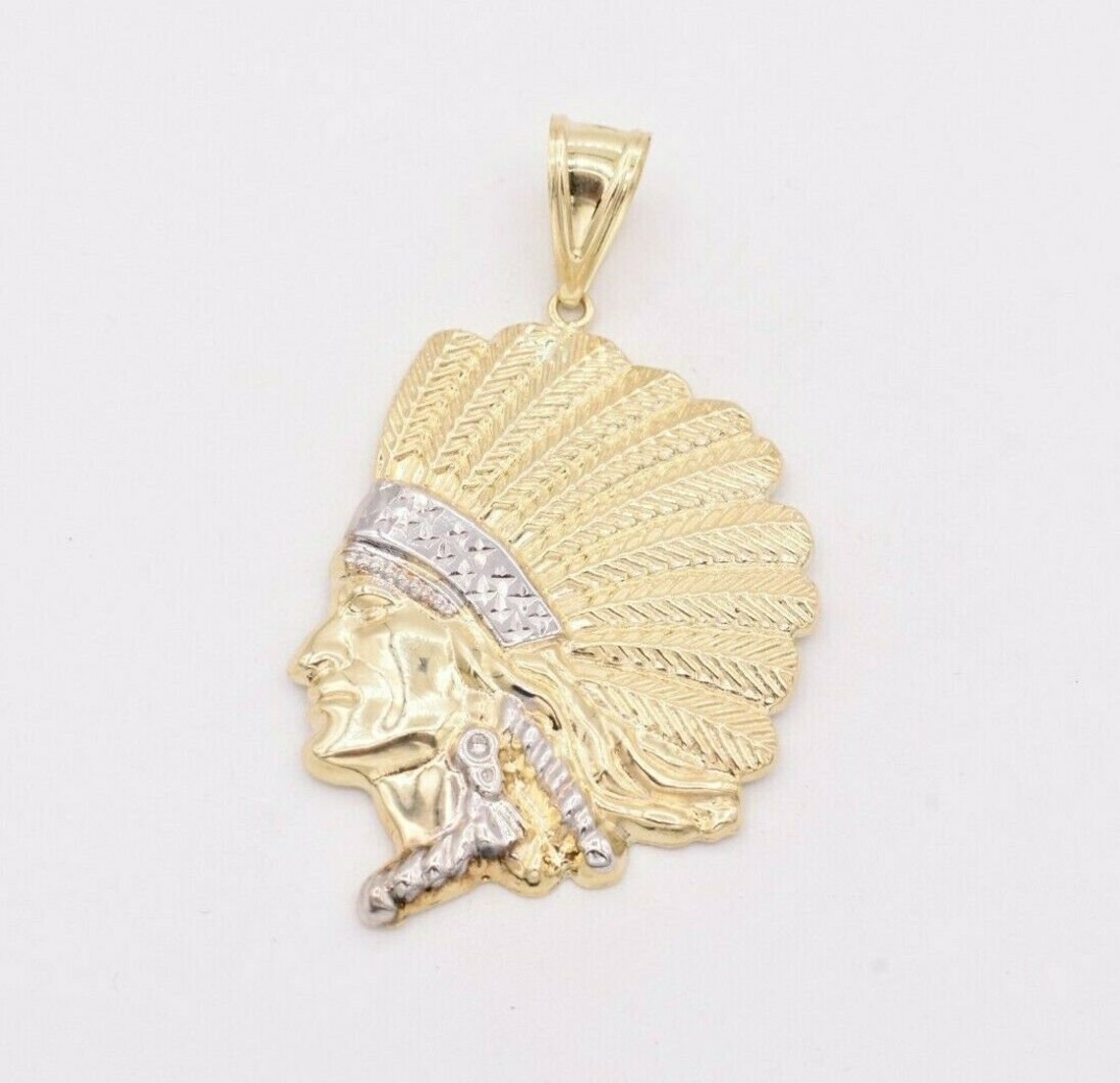 Native American Chief Head Pendant In 10k Yellow Gold - Handmade Solid Gold Jewelry