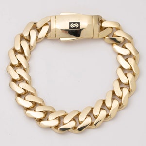 13mm Miami Cuban Royal Link Box Clasp Plain Shiny Bracelet Real 10K Yellow Gold