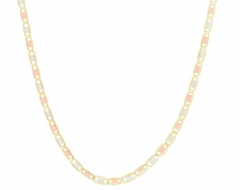 4 mm Tri-Color Strukturierte Valentino Mariner Halskette Echt 14K Tri-Color Gold