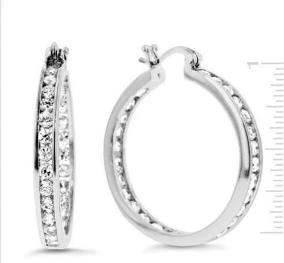 1 Inside Out Brilliant Round Cut Diamonique CZ Hoop Earrings