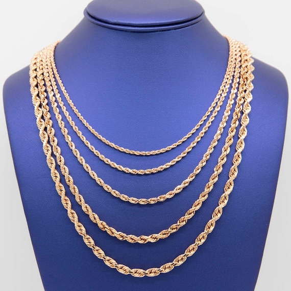 10K Rose Gold Rope Chain Necklace Real Hollow All Sizes