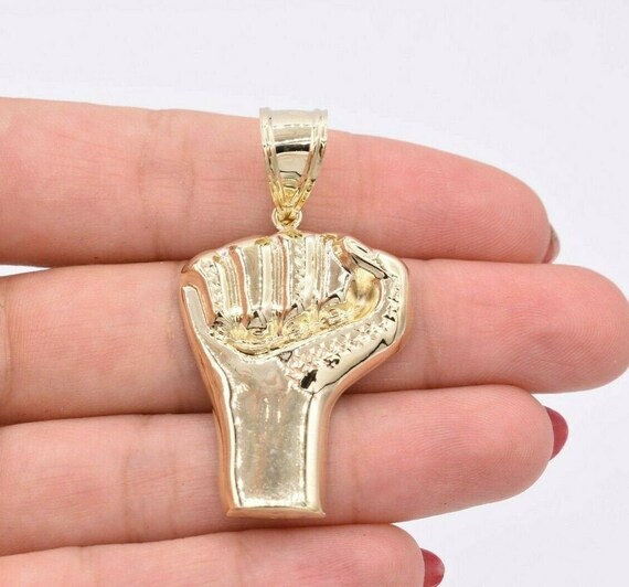 2 Black Lives Matter Fist Pendant Diamond Cut Real 10K Yellow Gold