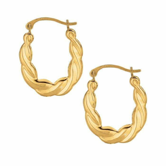 13/16" Polished Puffy Scalloped Oval Hoop Earrings Real 10K Yellow Gold 0.6gr