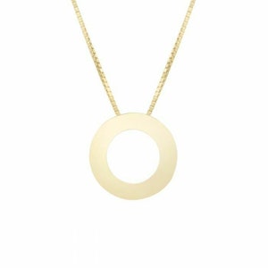 Colar com corrente em caixa O com inicial em letra de bloco em ouro amarelo 14K real 18"