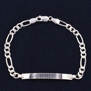 6mm Engravable Solid Figaro ID Chain Bracelet Real Sterling Silver 925 ALL SIZES