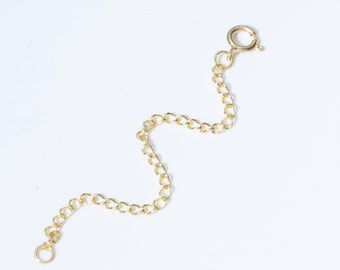 May include: A gold chain extender with a lobster clasp on one end and a jump ring on the other end.
