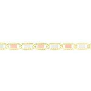 May include: A gold chain bracelet with a three-tone design featuring yellow, white, and rose gold.