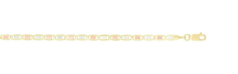 May include: A gold chain bracelet with a three-tone design featuring yellow, white, and rose gold.