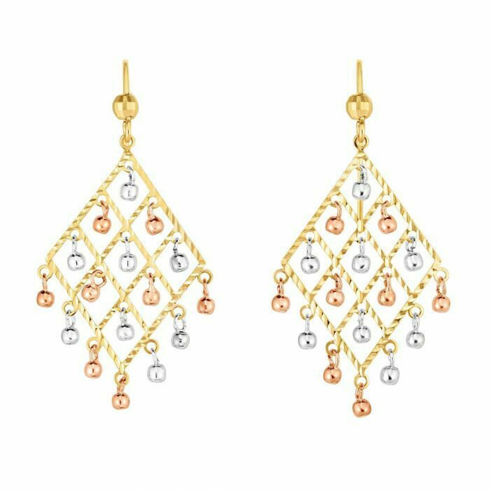 V1 5/8 Bead Chandelier Dangle Earrings Real 14K Tricolor Etsy
