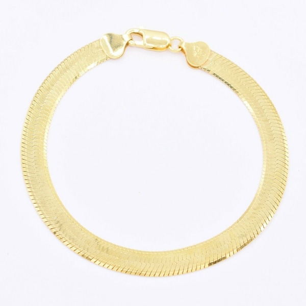 7mm Flexible Herringbone Chain Bracelet Real 14K Yellow Gold Clad Silver 925