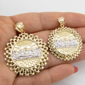 Last Supper Railroad Medallion Pendant Real 10K Yellow White Gold All Sizes