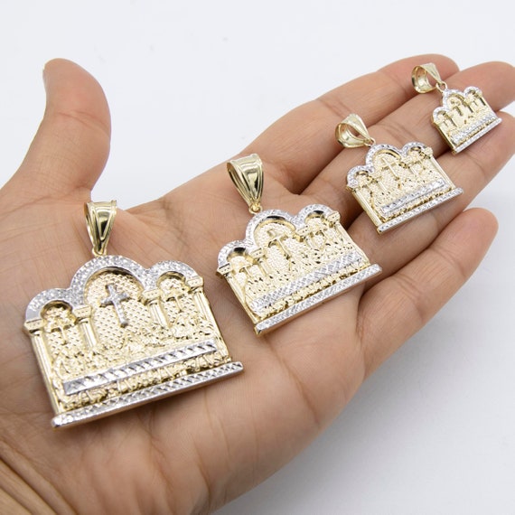 Diamond cut Last Supper Charm Pendant 10K Yellow White Gold All