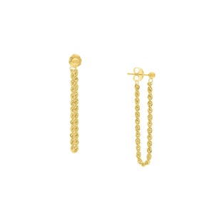 Twisted Rope Chain Earrings Real 14K Yellow Gold
