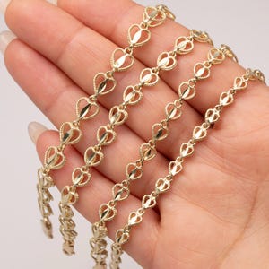 Solid 10K Yellow Gold Beaded Heart Link Bracelet Real 10K All Sizes