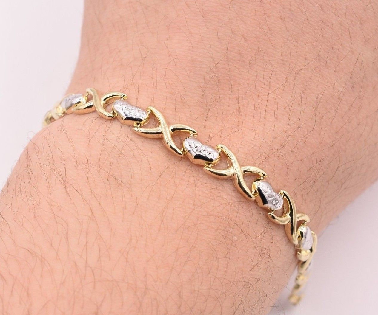 Testurizzati Cuori E Baci Bracciale 14K Tri-Colore Placcata Oro Argento 925 - Foto 4