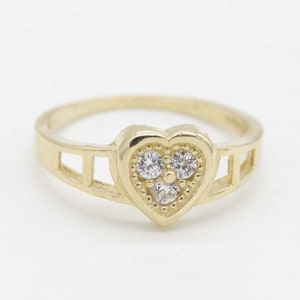 Kids Heart CZ Pinky Ring Real 10K Yellow Gold Size 3