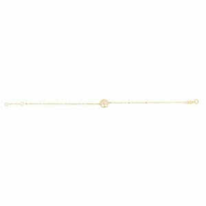 7&quot; Tree of Life on Mirror Chain Bracelet Real 14K Yellow Gold 0.4gr