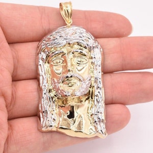 3" Huge Men's Diamond Cut Jesus Head Charm Pendant Real 10K Yellow White Gold