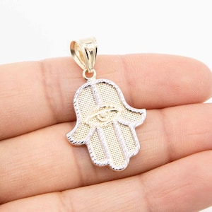 1 1/2&quot; Diamond-Cut Hamsa Pendant Solid Real 10K Yellow White Gold
