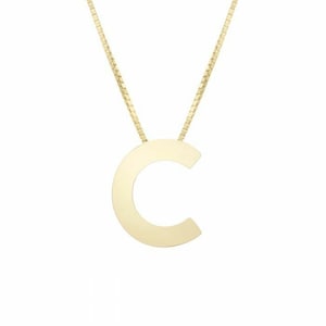 Colar com corrente em caixa com letra inicial C em ouro amarelo 14K real 18"