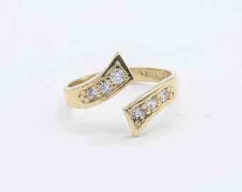 CZ Sideways Toe Ring Solid Real 10K Yellow Gold