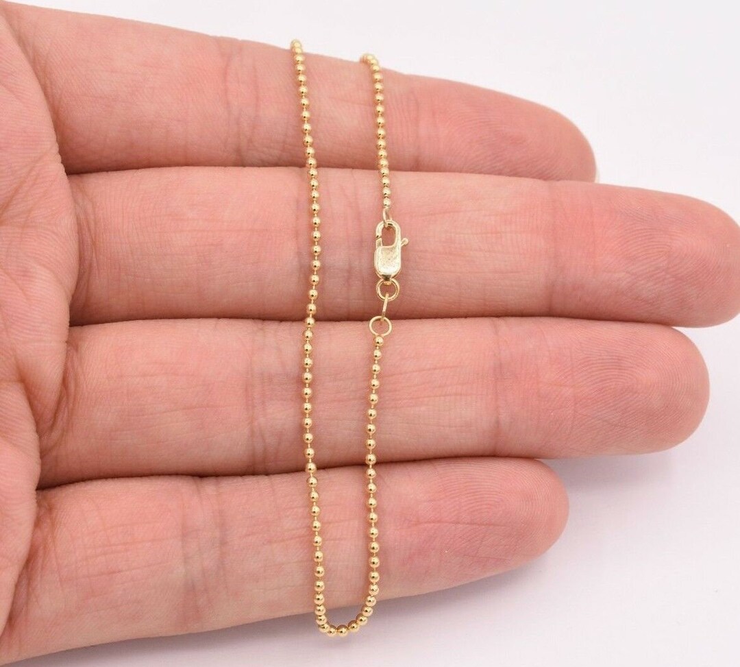 1.5mm Round All Shiny Plain Bead Ball Chain Bracelet Real Solid 14K