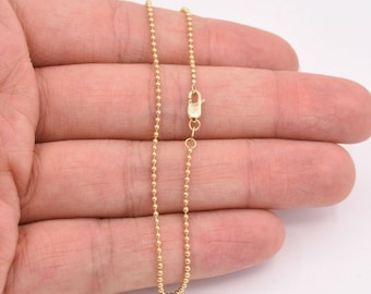Ronde, volledig glanzende, effen kralenarmband met bolletjes van 1,5 mm echt massief 14 kt geelgoud
