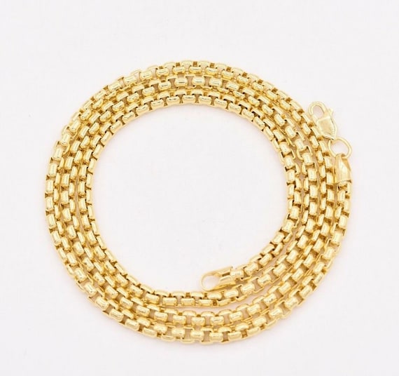 14K Yellow Gold Round Box Link Bracelet