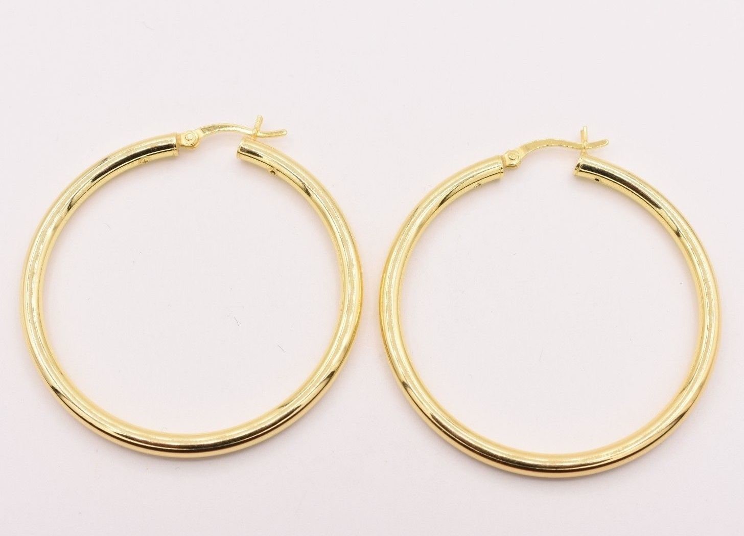 3mm X 25mm 1 " Tutti Lucido Semplice Orecchini A Cerchio 14K Oro