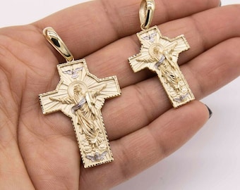 Ciondolo Croce Crucifisso Di Gesù In Oro Giallo E Bianco 10K - Foto 3