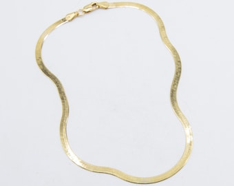High Polished Herringbone Chain Anklet Solid Real 14K Yellow Gold 10"