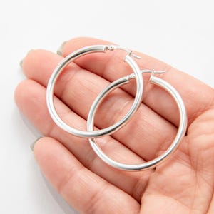 3 mm X40mm 1 1/2 &quot;große Schlichte Glänzende Runde Creolen Echt 925 Sterling Silber