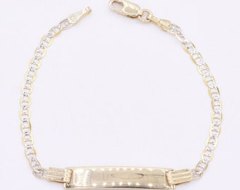 2.5mm Two-Tone Mariner Chain ID Baby Kids Bracelet Real 10K ALL Yellow Gold 5"