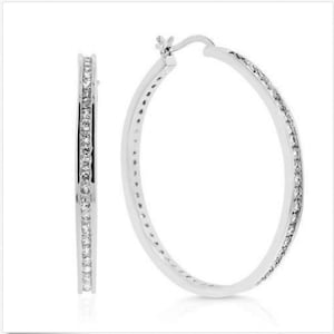 2.5" Large Channel Set Diamonique CZ Hoop Earrings Real 925 Sterling Silver