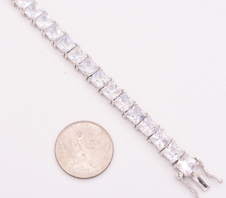 Diamonique Princess Cut Clear CZ Tennis Bracelet Real 925 Etsy
