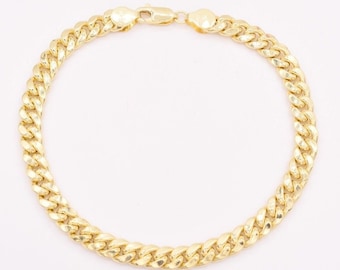 Pulsera de eslabones cubanos de Miami para hombre de 6 mm, oro amarillo real de 10 quilates, 8,5&quot;, 8,00 gramos.