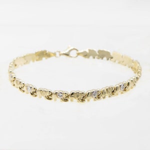 5.5mm Diamond Cut Elephant Stampato Bracelet Real 10K Yellow White Gold 7.25"