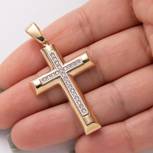 Pendentif croix CZ poli 2 1/4 po. Or jaune massif 14 carats