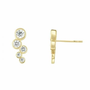 1/2" Bezel Set CZ Ear Climber Earrings Real 14K Yellow Gold