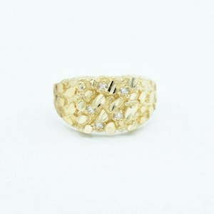 Unisex Medium Nugget Square Ring mit CZ Real Solid 10K Gelbgold ALLE GRÖßEN