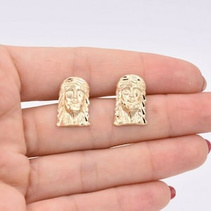 Mittlere Jesuskopf Diamantschliff Ohrstecker Echtes massives 10K Gelbgold