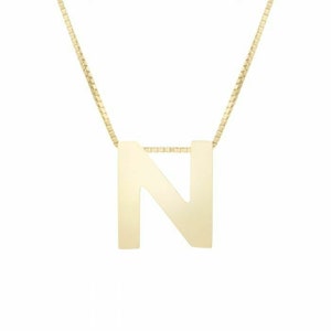 Colar com corrente em caixa com letra inicial N em ouro amarelo 14K real 18"