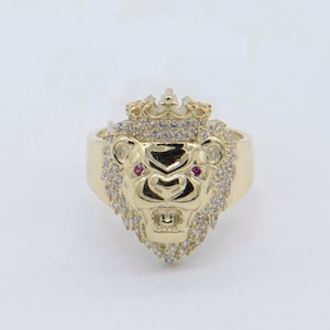 Bague lion en cz moyennement brillante, en or jaune massif 10 carats, toutes les tailles