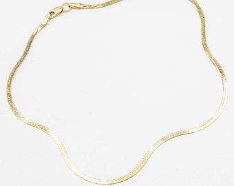 1.6mm Herringbone Chain Thin Anklet Real 14K Yellow Gold 10"
