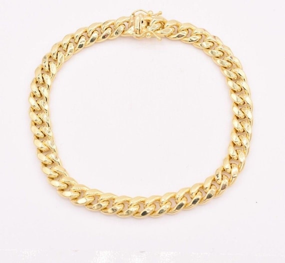 7.2mm Mens Miami Cuban Link Bracelet Box Clasp Real 10K Yellow