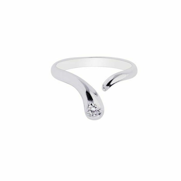 Silver Polished Bypass Toe Ring with CZ Real Sterling Silver 925