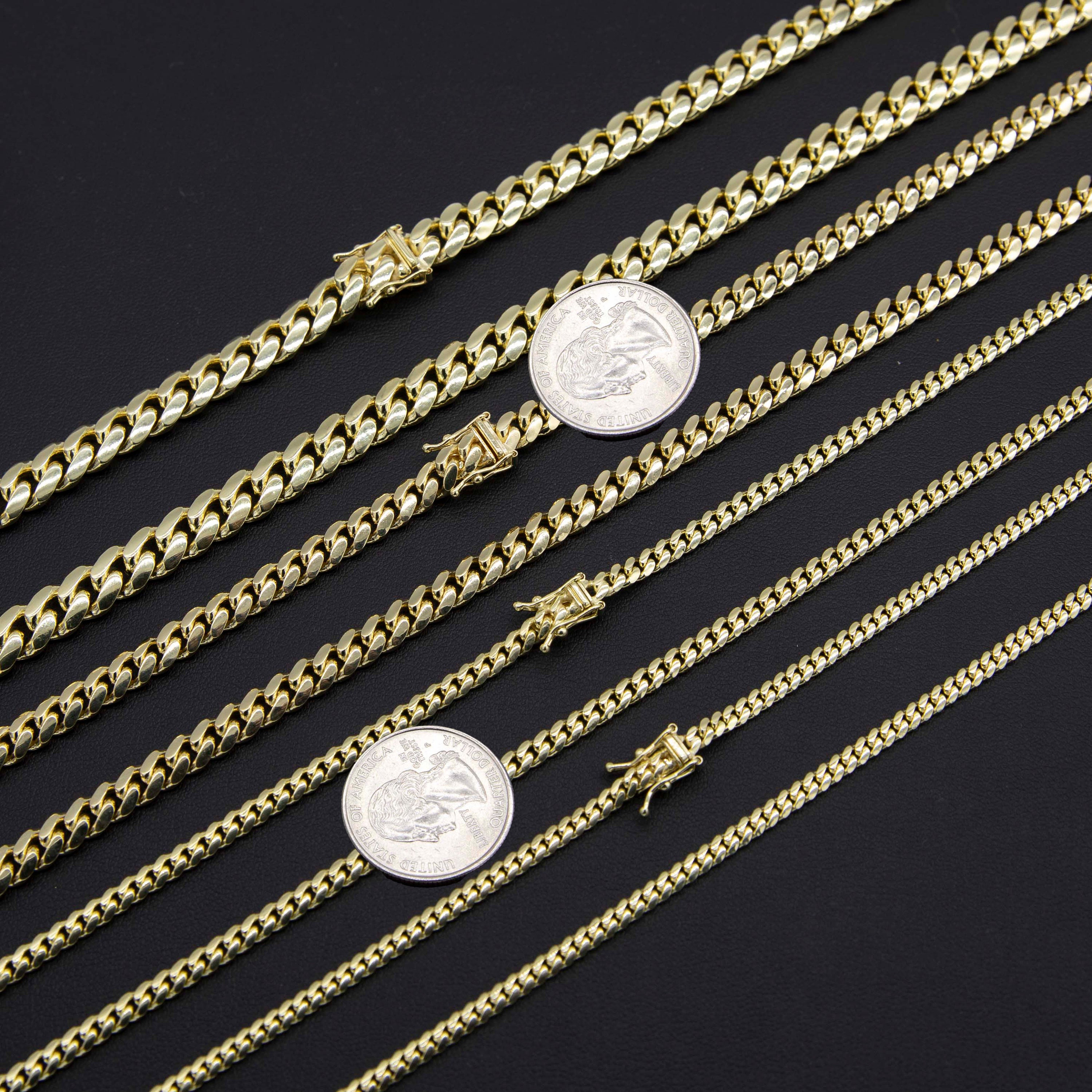 ソリッド 14K イエロー ゴールド マイアミ キューバン リンク チェーン