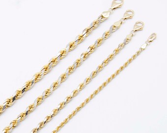 14K ソリッド ゴールド ダイヤモンドカット ロープ チェーン