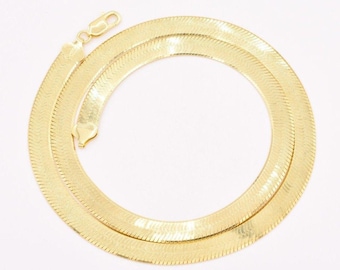9mm Flexible Herringbone Chain Necklace Solid 14K Yellow Gold Clad Silver 925